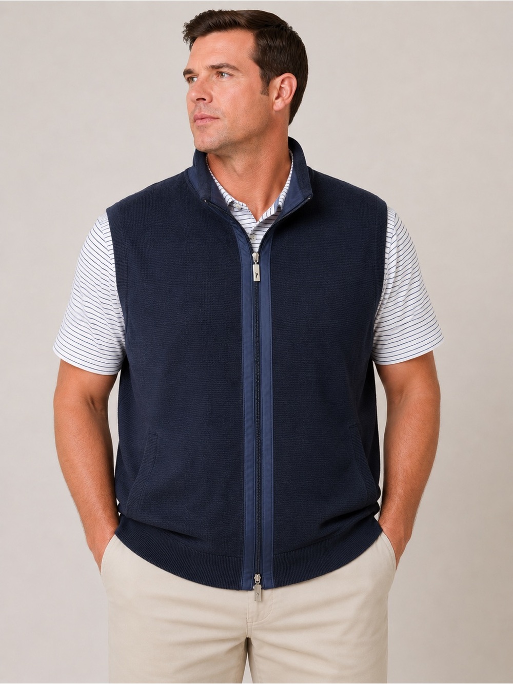 Tommy Bahama Island Zone Full Zip Sweater Vest Navy Blue Men’s Large Coolmax